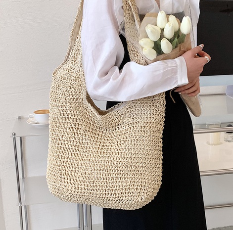 Fashion Solid Color Zipper Straw Bag's discount tags
