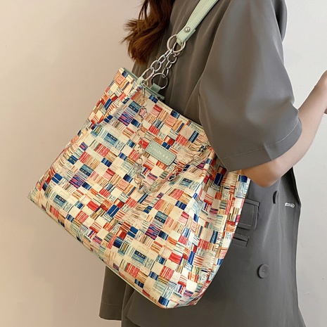 Fashion Color Block Chain Square Zipper Tote Bag's discount tags