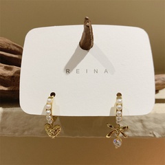 Fashion Heart Shape Bow Knot Alloy Inlay Artificial Rhinestones Artificial Pearls Drop Earrings