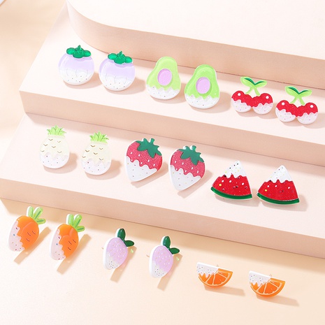 Cute Fruit Arylic Printing Ear Studs's discount tags