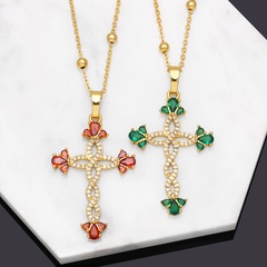 Fashion Cross Copper Necklace Inlay Zircon Copper Necklaces