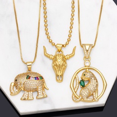 Retro Tier Elefant Kupfer Halskette Inlay Zirkon Kupfer Halsketten