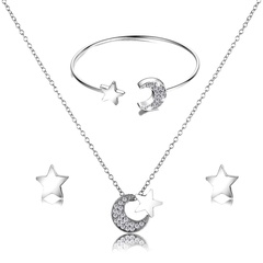 Mode Mond Legierung Diamant Künstliche Edelsteine Ringe Ohrringe Halskette 3-Teiliges Set