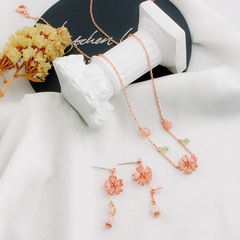 Cute Flower Copper Crystal Earrings Necklace