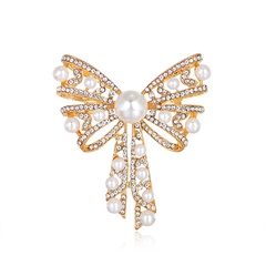 Bow Knot Alloy Artificial Pearl Rhinestone Brooches