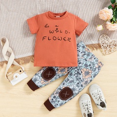 Letter Flower Cotton Polyester Printing Splicing Pants Sets Baby Clothes