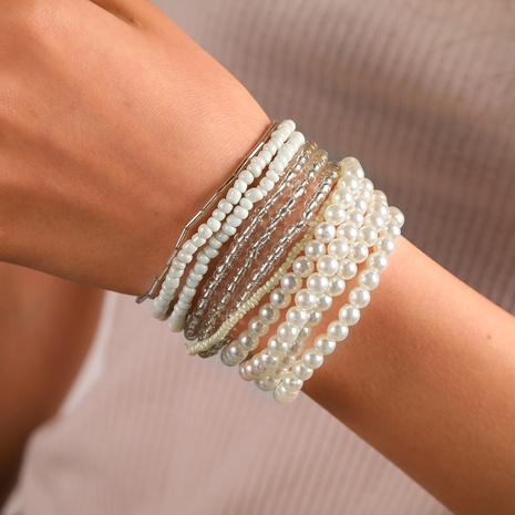 Fashion Geometric Metal Beaded Pearl Bracelets 1 Set's discount tags