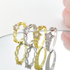 Lässig Koreanische Art Stern Kupfer Offener Ring Inlay Zirkon Kupfer Ringe
