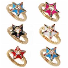 Fashion Pentagram Copper Rings Inlay Zircon Copper Rings