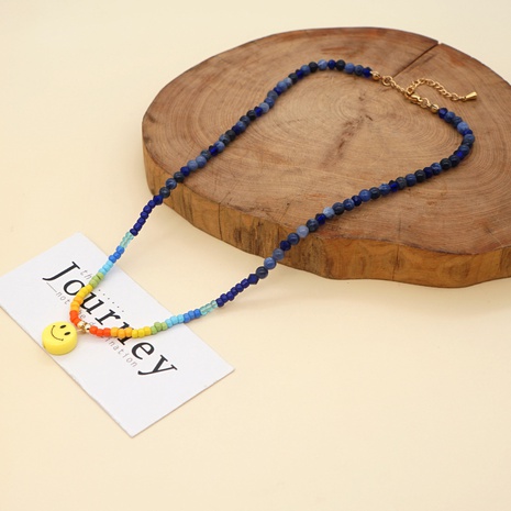 Cute Smiley Face Glass Beaded Pendant Necklace's discount tags
