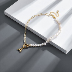 Mode Brief Imitationsperle Kupfer Halsband Überzug Metall Kupfer Halsketten