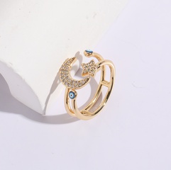 Fashion Devil'S Eye Star Moon Copper Open Ring Zircon Copper Rings