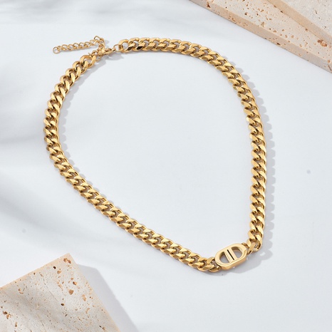 Retro Geometrisch Titan Stahl Halskette Eingelegtes Gold Edelstahl Halsketten's discount tags