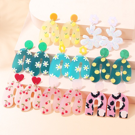 Fashion Fruit Leopard Daisy Arylic Asymmetrical Drop Earrings's discount tags