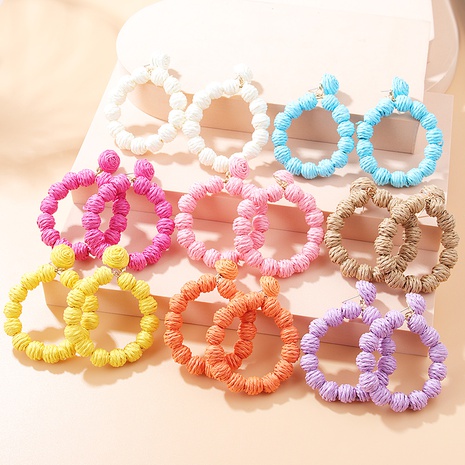 Simple Style Solid Color Straw Handmade Hoop Earrings's discount tags