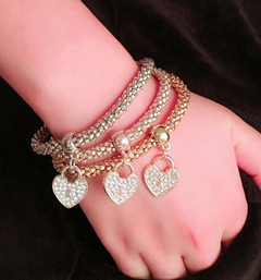 Fashion Heart Shape Alloy Bracelets Layered Diamond Rhinestone Copper Bracelets