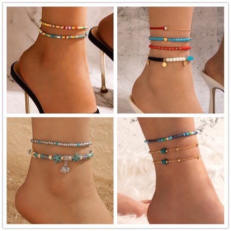 Bohemian Starfish Elephant Alloy Beaded Anklet's discount tags