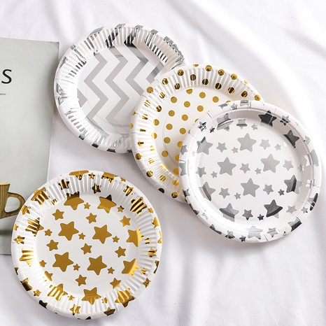 Vaisselle en papier à rayures étoiles à pois de couleur contrastée créative's discount tags