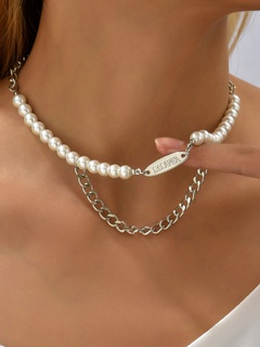 Retro Geometric Alloy Pearl Layered Necklaces 1 Piece