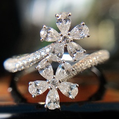 Simple Style Water Droplets Flower Copper Open Ring Plating Artificial Diamond Zircon Copper Rings