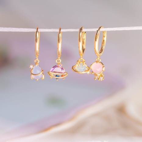 Sweet Geometric Brass Earrings Plating Artificial Gemstones Copper Earrings's discount tags