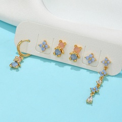 Fashion Bear Flower Brass Ear Studs Inlay Artificial Rhinestones Copper Earrings