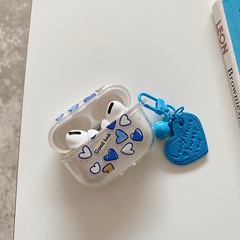 Bleu Coeur Affectueux Glitter TPU pour AirPods 1/2/Pro/3 Manches Écouteurs + Pendentif