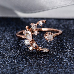 Fashion Geometric Star Moon Copper Open Ring Plating Artificial Pearls Zircon Copper Rings