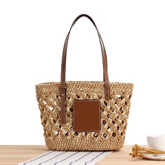 New One-Shoulder Hand-Woven Summer Beach Bag Fashion Color Contrast Straw Bag