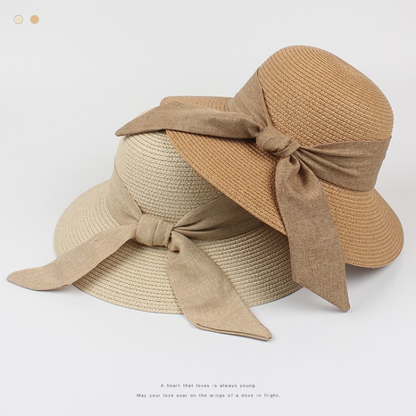 Sombrero de paja de protección solar Bowknot de playa de ocio de nueva moda de verano para mujer's discount tags