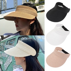 Women's Summer UV Protection Adjustable Solid Color Casual Straw Topless Hat