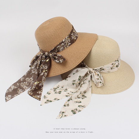 2022 New Summer Fashion Sun Protection Ribbon Bowknot Straw Hat Women's discount tags