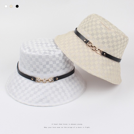 Female Summer Sun-Proof Mesh Plaid Breathable Belt Buckle Fisherman Hat's discount tags