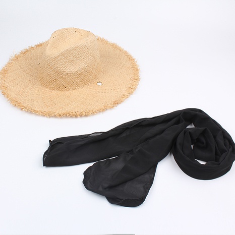Women's Summer New Fashion Seaside Beach Scarf Chain Strap Straw Sun Hat's discount tags