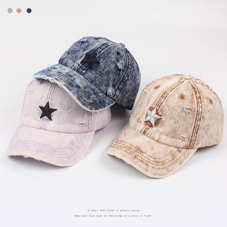 New Fashion Casual Holes Worn Washed-out Embroidered Star Peaked Baseball Cap's discount tags