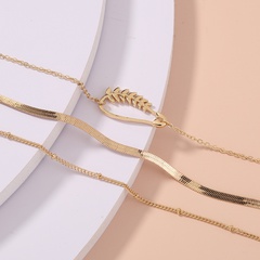 Fashion Simple Leaves Geometric Multi-Layer Alloy Bracelet Set