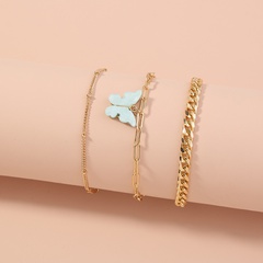 Fashion Multi-Layer Twin Simple Thick Chain Resin Butterfly Punk Alloy Bracelet