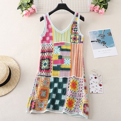 Mode Sommer Neue Geometrische Floral Ausschnitt Sling Kleid Frauen
