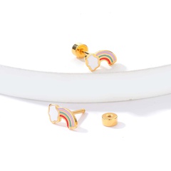 simple golden cloud Rainbow pattern small size stainless steel stud Earrings