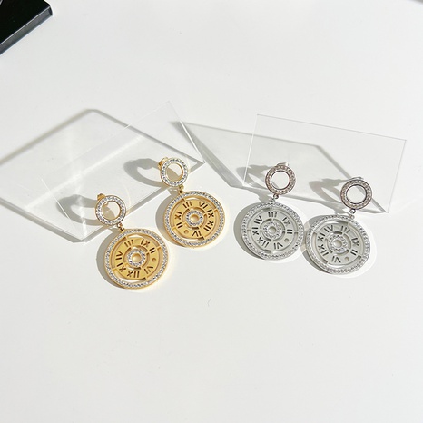 Pendientes geométricos redondos de piedras preciosas artificiales chapados en acero inoxidable a la moda's discount tags