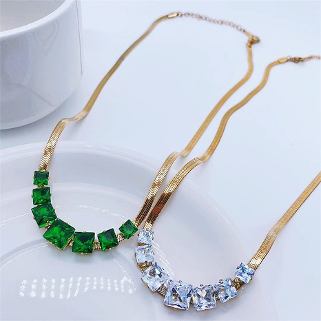 Elegante Cuadrado Acero Titanio Collar Enchapado Diamante Artificial Collares de acero inoxidable's discount tags