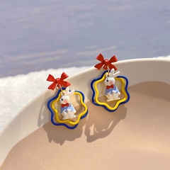 Japanisches süßes und süßes Bowknot Rabbit 925 Sterling Silber Ohrringe Ohrringe Nischen Design Kontrast farbe niedliche Ohrringe
