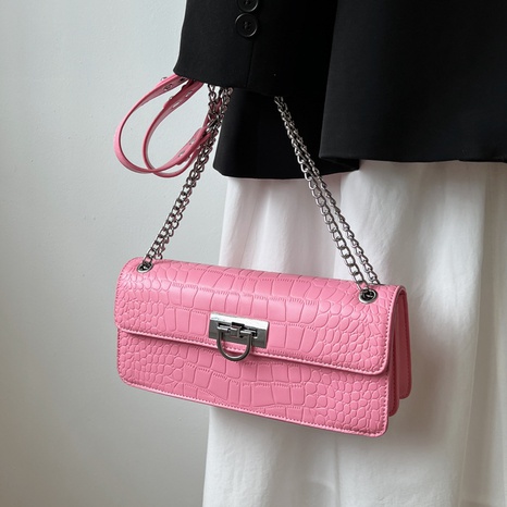trendy solid color stone pattern square chain strap  Pu leather underarm Bag's discount tags
