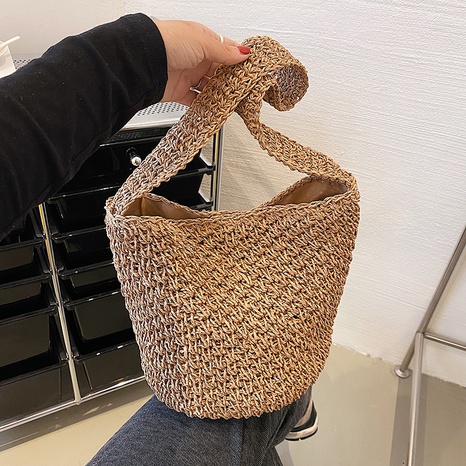 casual style beige khaki square woven straw shoulder Bag's discount tags