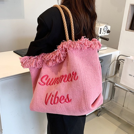 casual style letters pattern chain strap large capacity canvas tote Bag's discount tags