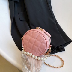 2022 New Fashion Rhombus Pearl Chain Small Round Single Shoulder Messenger Bag