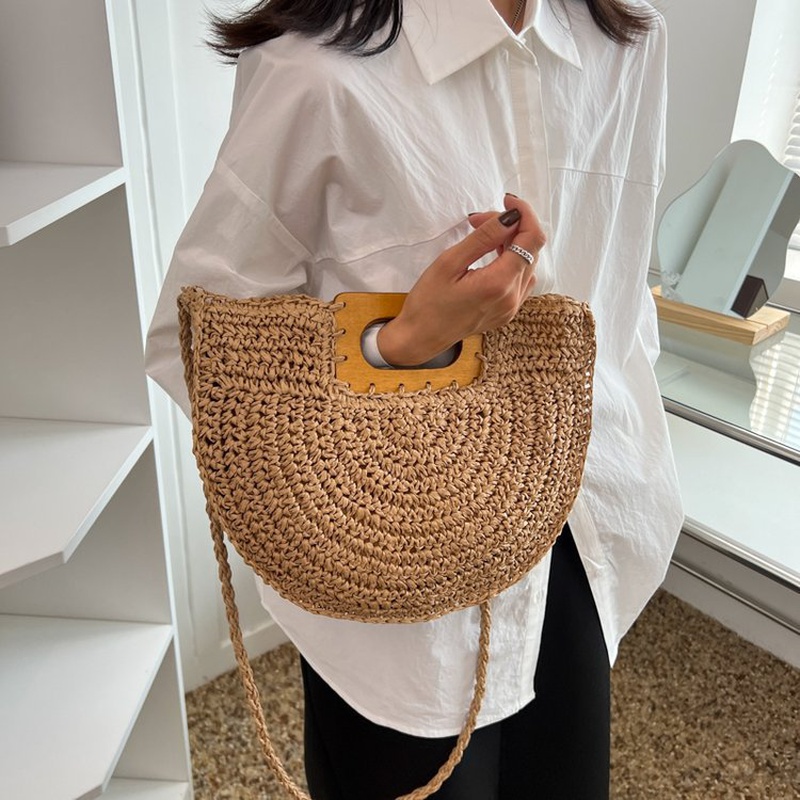 Moda bolso de paja de gran capacidad 2022 verano nuevo bolso de playa tejido hecho a mano bolso bandolera porttil para mujeres