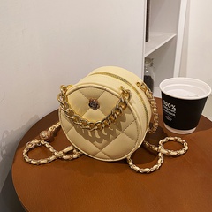 Women's 2022 New Fashion Mini Diamond Plaid Chain Small Round Handbag Messenger Bag