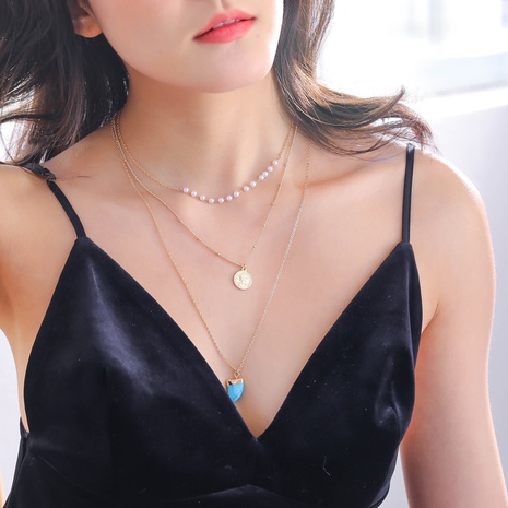 Moda Retro Multi-Collar de aleación con colgante en forma de cuerno turquesa de capa para mujer's discount tags