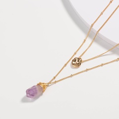Simple Fashion Light Purple Natural Stone Pendant Multi-Layer Alloy Necklace